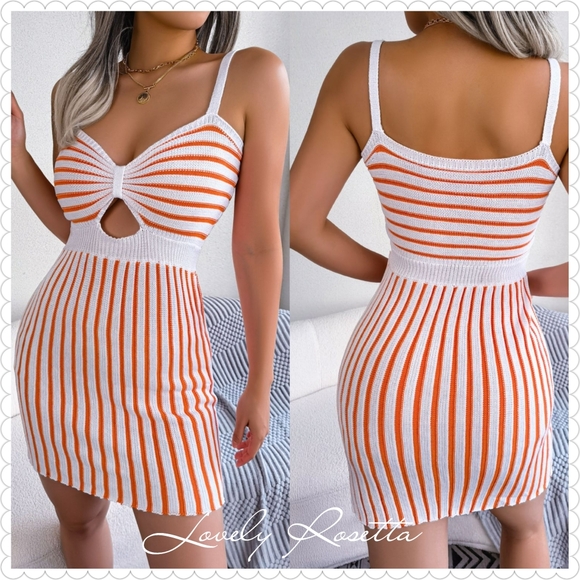 Lovely Rosetta Dresses & Skirts - Orange and White Striped Cutout Knit Dress